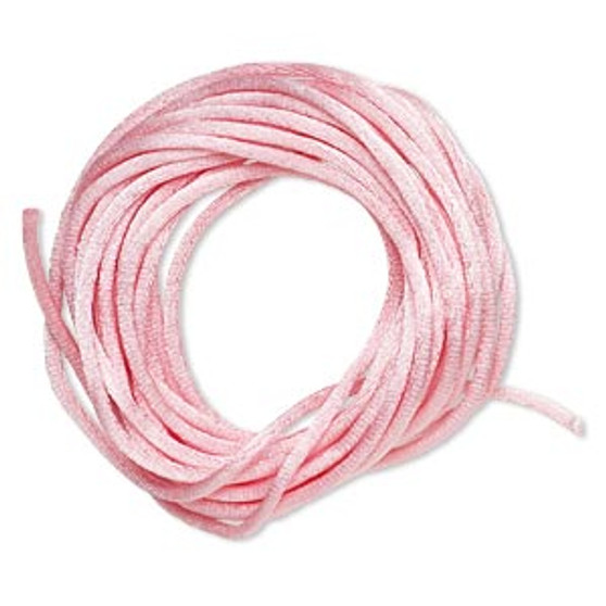 Cord, Satinique™, satin, pink, 2mm regular. Sold per pkg of 10 feet.