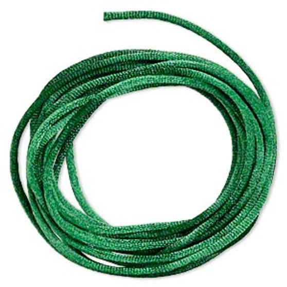 Cord, Satinique™, satin, dark green, 2mm regular. Sold per pkg of 10 feet.