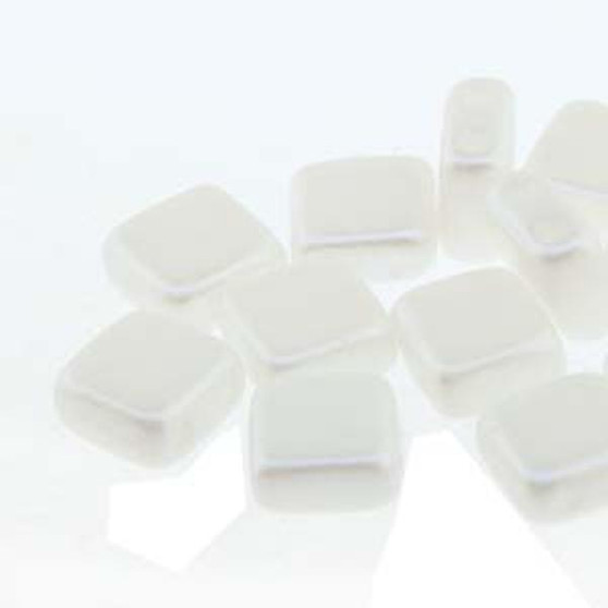 Two Hole Tile 6mm, Preciosa Czech Glass, White Strand - approx 25 Beads