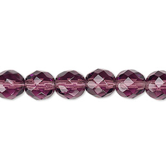 Bead, Czech fire-polished glass, translucent amethyst purple, 8mm faceted round. Sold per 15-1/2" to 16" strand, approximately 50 beads.