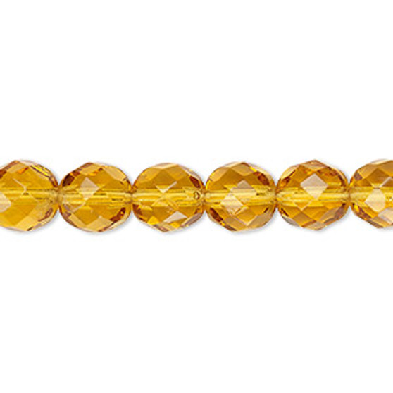 Bead, Czech fire-polished glass, transparent honey, 8mm faceted round. Sold per 15-1/2" to 16" strand, approximately 50 beads.