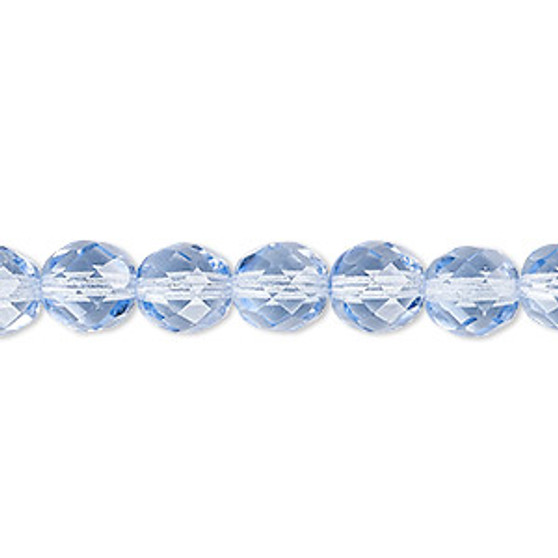 Bead, Czech fire-polished glass, ice blue, 8mm faceted round. Sold per 15-1/2" to 16" strand, approximately 50 beads.