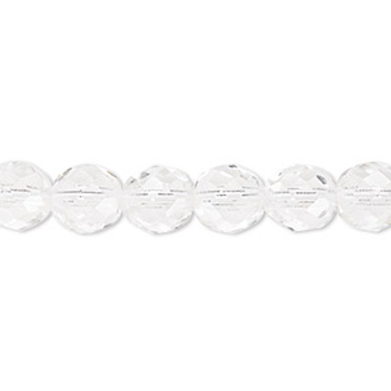 Bead, Czech fire-polished glass, clear, 8mm faceted round. Sold per 15-1/2" to 16" strand, approximately 50 beads.
