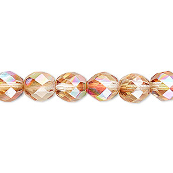 Bead, Czech fire-polished glass, clear celsian AB, 8mm faceted round. Sold per 15-1/2" to 16" strand.