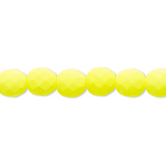 Bead, Preciosa, Czech painted fire-polished glass, matte neon yellow, 8mm faceted round. Sold per 8-inch strand, approximately 25 beads.