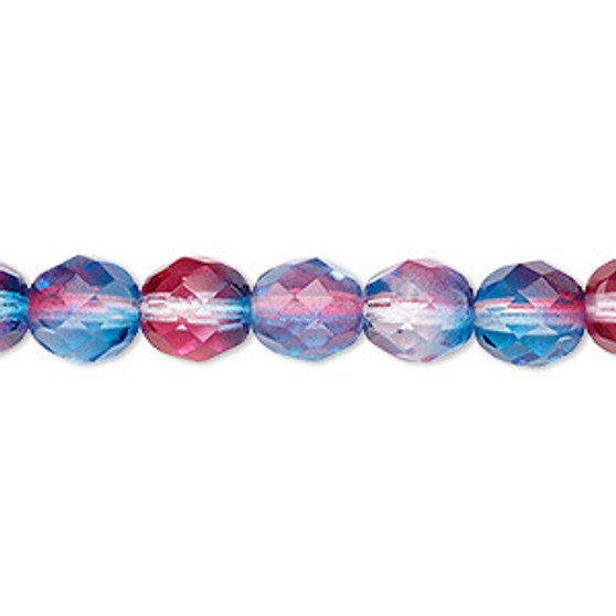 Bead, Czech fire-polished glass, red and blue, 8mm faceted round. Sold per 15-1/2" to 16" strand, approximately 50 beads.