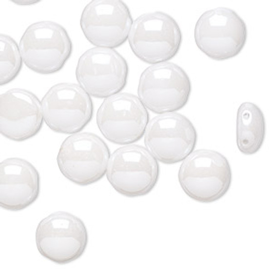 Bead, Preciosa Candy™, Czech pressed glass, opaque alabaster snow white, 8mm candy with (2) 0.8-0.9mm holes. Sold per pkg of 20.