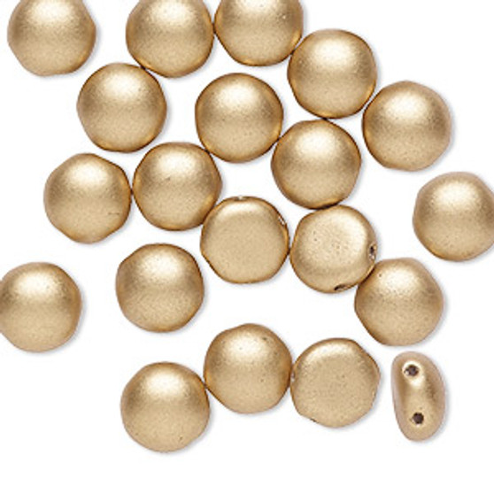 Bead, Preciosa Candy™, Czech pressed glass, Opaque Satin Gold, 8mm candy with (2) 0.8-0.9mm holes. Sold per pkg of 20.