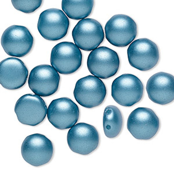 Bead, Preciosa Candy™, Czech pressed glass, Teal pastel Pearl, 8mm candy with (2) 0.8-0.9mm holes. Sold per pkg of 20.