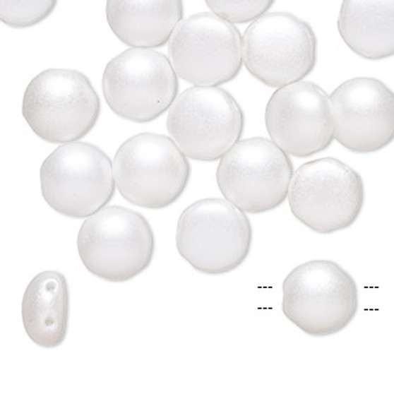 Bead, Preciosa Candy™, Czech pressed glass, White pastel Pearl, 8mm candy with (2) 0.8-0.9mm holes. Sold per pkg of 20.