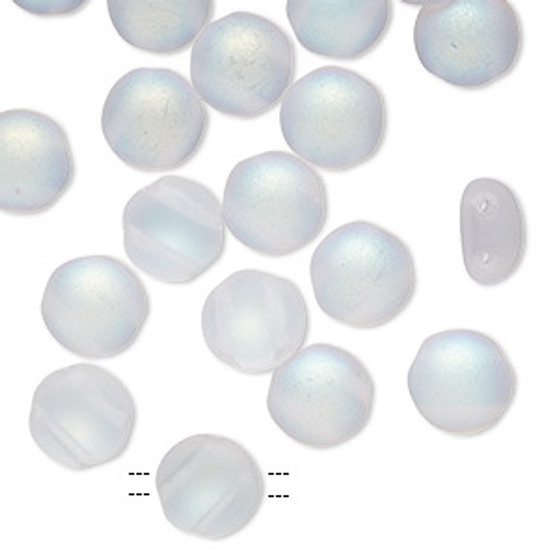 Bead, Preciosa Candy™, Czech pressed glass, Tr Mat Clear AB, 8mm candy with (2) 0.8-0.9mm holes. Sold per pkg of 20.