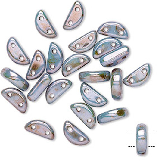 Bead, Preciosa, Czech pressed glass, opaque marbled green, 8.5x3mm half moon with (2) 0.8-0.9mm holes. Sold per pkg of 20.