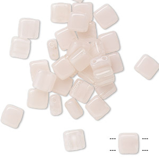 Bead, Preciosa, Czech pressed glass,  translucent light pink opal, 6x6mm Two Hole Tile with (2) 0.7mm holes. Sold per pkg of 40.