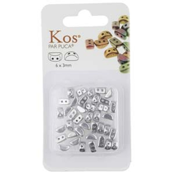 KOS63-00030-27000 - 3 x 6mm - Les Perles Par Puca - Argentees - 5gm, card - Glass Kos Beads