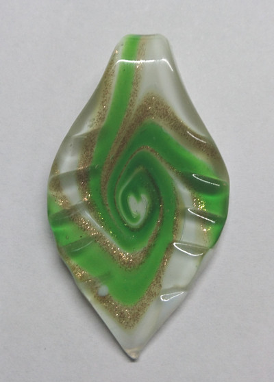 Lampwork glass Leaf Pendant Green 65 x 35 x 10mm - sold individually