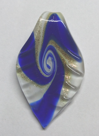 Lampwork glass Leaf Pendant Dark Blue 65 x 35 x 10mm - sold individually