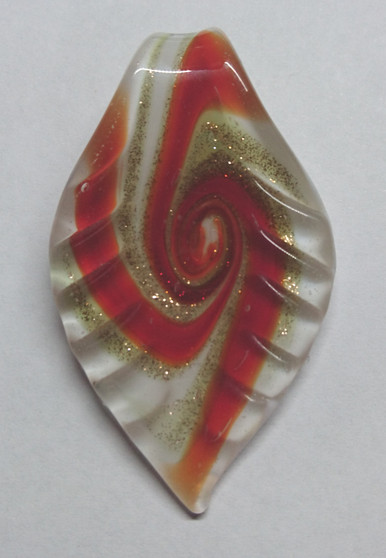 Lampwork glass Leaf Pendant orange - Red 65 x 35 x 10mm - sold individually