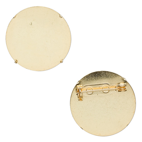 Pin back brooch, gold-plated steel, 26mm round. Sold per pkg of 2