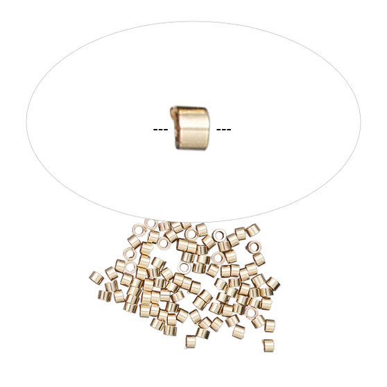 Crimp, 14Kt gold-filled, 1.6x1mm smooth round tube, 1.1mm inside diameter. Sold per pkg of 10.