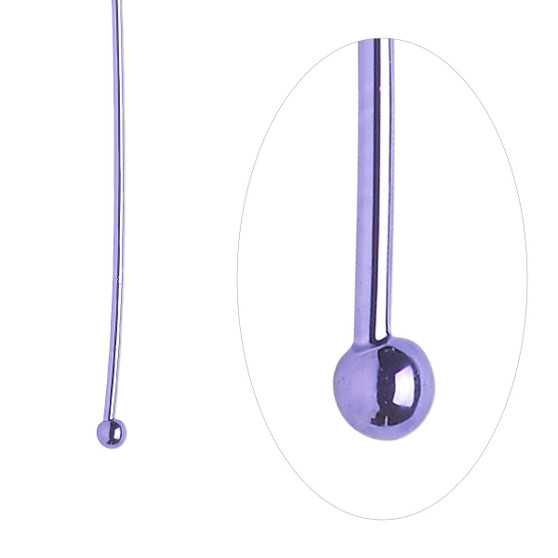 Head pin, electro-coated brass, purple, 3 inches with 2mm ball, 21 gauge. Sold per pkg of 10.