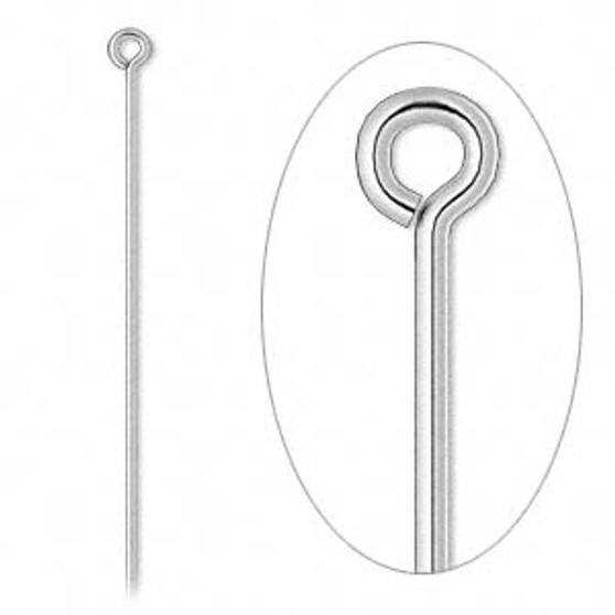 Eye pin, silver-plated brass, 3 inches, 21 gauge. Sold per pkg of 100.