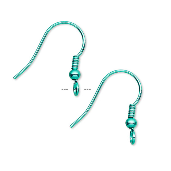 Ear wire, electro-coated brass, green, 19mm fishhook with 3mm ball and 4mm coil with open loop, 21 gauge. Sold per pkg of 5 pairs.