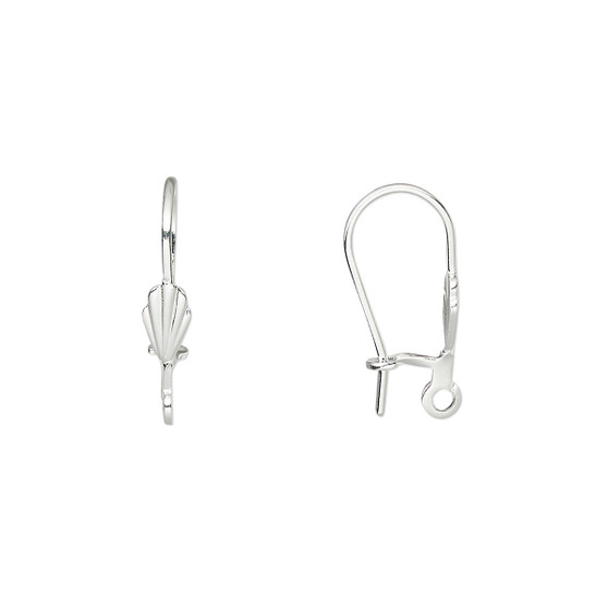 Ear wire, silver-plated brass, 17.5mm kidney with 6x3.5mm shell and open loop, 20-21 gauge. Sold per pkg of 5 pairs.