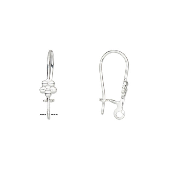 Ear wire, silver-plated brass, 17mm kidney with 4mm flower and open loop, 20-21 gauge. Sold per pkg of 5 pairs.