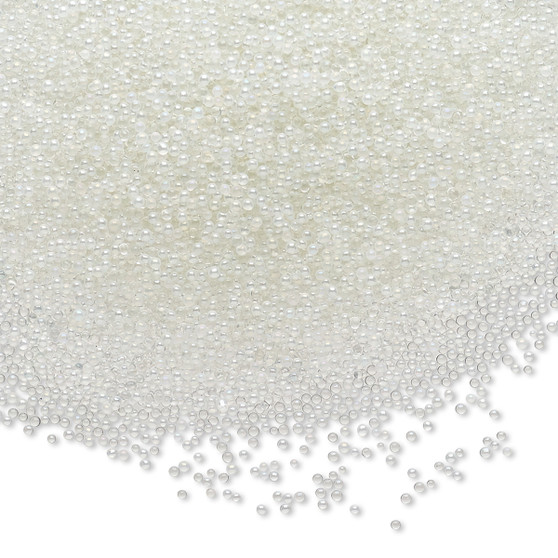 Bead, coated glass, 1mm undrilled micro bead round. Sold per 15-gram bag Translucent Clear AB