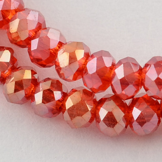 Electroplate Glass Bead, Faceted Rondelle, Red AB, 3x2mm; Hole: 0.5mm, approx 190pcs per strand, Sold per 2 x 16.7" strand.