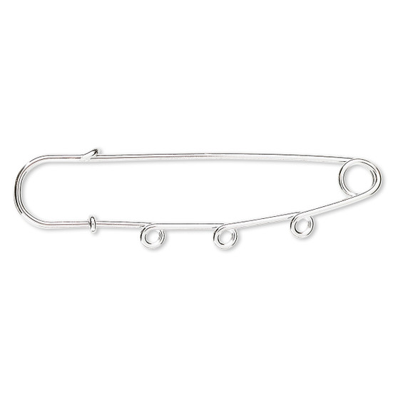 Kilt pin, silver-plated steel, 3 inches with 3 loops. Sold per pkg of 10.