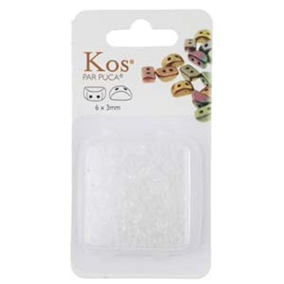 KOS63-00030 - 3 x 6mm - Les Perles Par Puca - Crystal - 5gm, card - Glass Kos Beads
