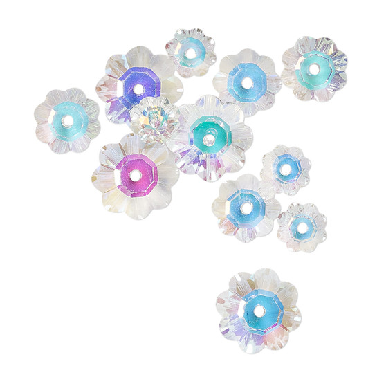 10x3.5mm / 8x3mm / 6x2mm - Celestial Crystal® - Clear AB - 12 Pack - Margarita Flower