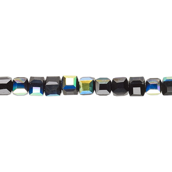 4mm - Celestial Crystal® - Opaque Black AB - 16" Strand  - 18 Facet Cube