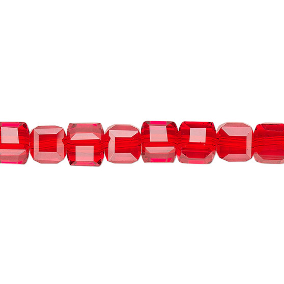 6mm - Celestial Crystal® - Transparent Red - 16" Strand  - 18 Facet Cube