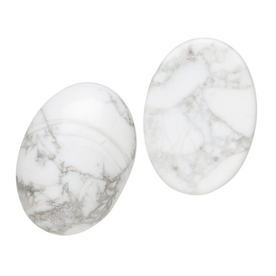 25x18mm - White Howlite- 2pk - Cabochon (B-Grade) (Natural) - Calibrated Oval (Mohs Hardness 3 1/2)