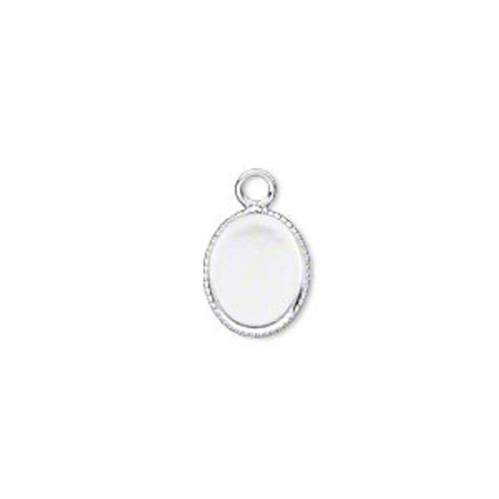 11x9mm - silver-plated brass - 24 pack - Drop oval with beaded edge and 10x8mm oval bezel cup setting