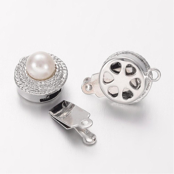 18x11mm - Platinum Plated - 6 pack - Box Clasp With Acrylic Pearl