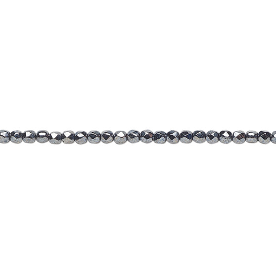 2mm - Czech - Opaque Hematite - Strand (approx 95-100 beads) - Faceted Round Fire Polished Glass