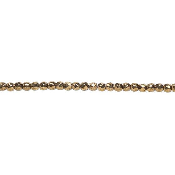 2mm - Czech - Opaque Light Bronze - Strand (approx 95-100 beads) - Faceted Round Fire Polished Glass