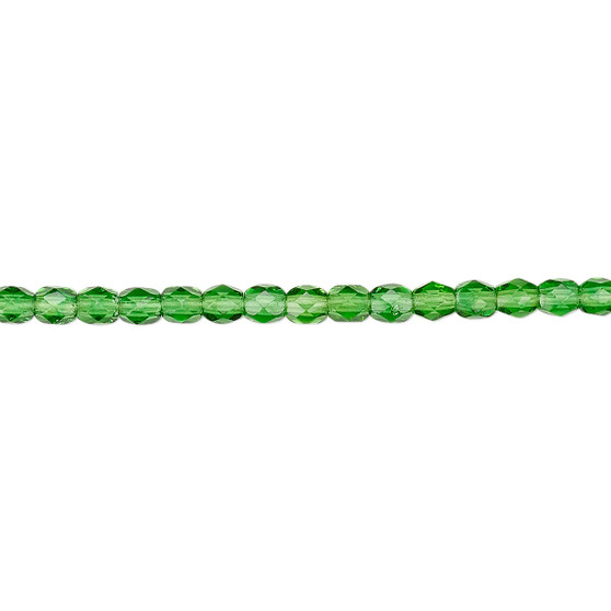 3mm - Czech - Emerald - Strand (approx 130 beads) - Faceted Round Fire Polished Glass