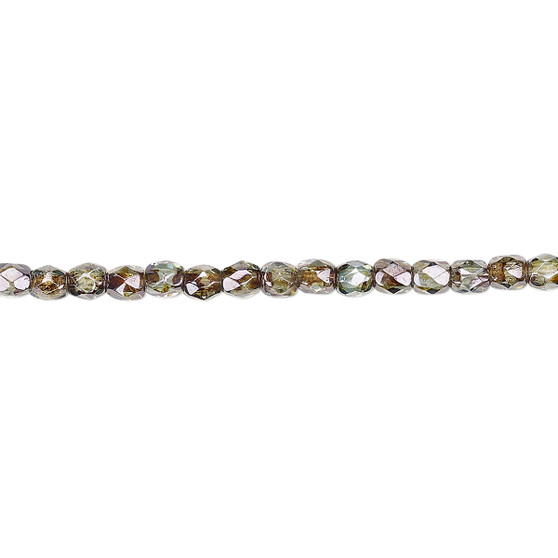 3mm - Czech - Transparent Peridot Green Luster - Strand (approx 130 beads) - Faceted Round Fire Polished Glass