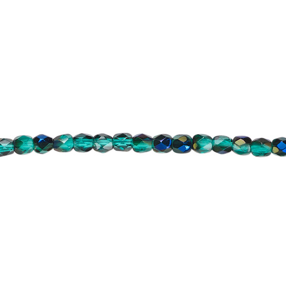 3mm - Czech - Green Blue Iris - Strand (approx 130 beads) - Faceted Round Fire Polished Glass