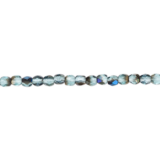 3mm - Czech - Teal Blue Iris - Strand (approx 130 beads) - Faceted Round Fire Polished Glass