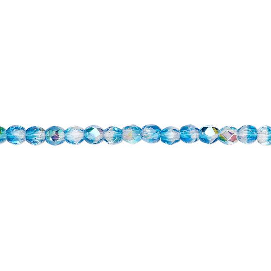 3mm - Czech - Two tone Crystal/Aqua AB - Strand (approx 130 beads) - Faceted Round Fire Polished Glass
