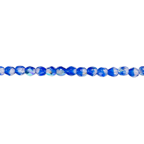 3mm - Czech - Two tone Crystal/Dark Blue AB - Strand (approx 130 beads) - Faceted Round Fire Polished Glass