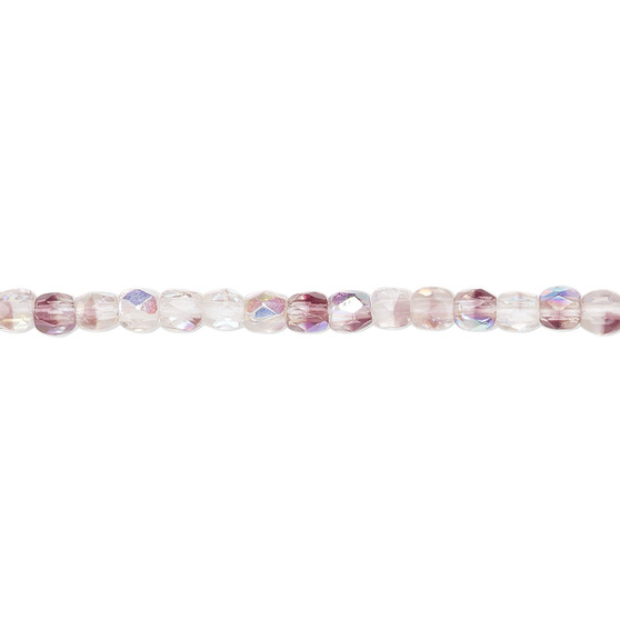 3mm - Czech - Two tone Crystal/Amethyst Purple AB - Strand (approx 130 beads) - Faceted Round Fire Polished Glass
