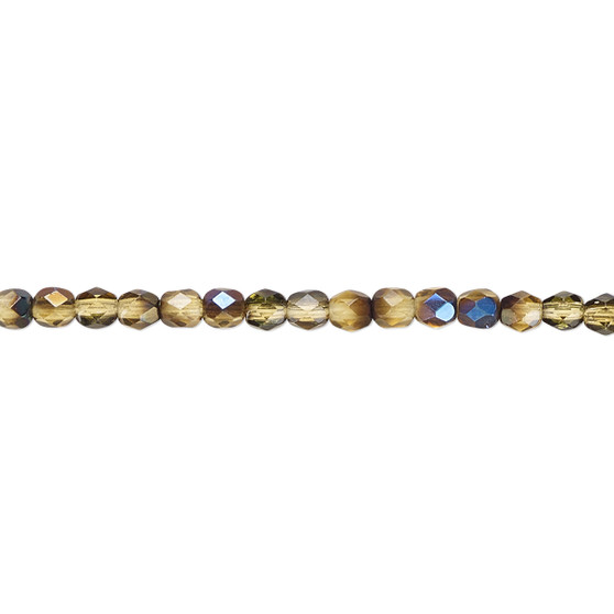 3mm - Czech - Honey Blue Iris - Strand (approx 130 beads) - Faceted Round Fire Polished Glass