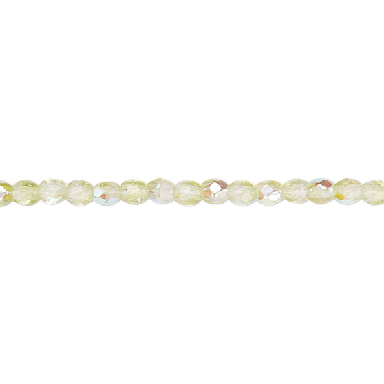 3mm - Czech - Two tone Crystal/Peridot Green AB - Strand (approx 130 beads) - Faceted Round Fire Polished Glass