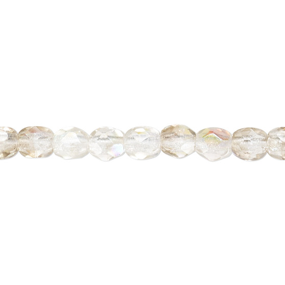 3mm - Czech - Clear & Smoke AB - Strand (approx 130 beads) - Faceted Round Fire Polished Glass